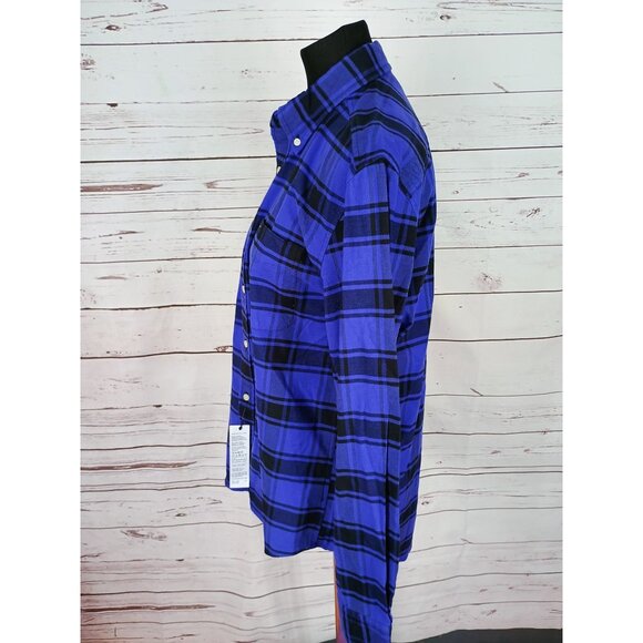 Tommy Hilfiger Men's Regular Fit Cotton Blue Plaid Flannel Long Sleeve Casual - Picture 4 of 10